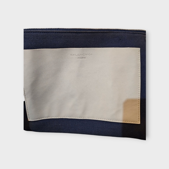 Balenciaga Paris Parfums Denim & White Leather Zip Pouch Converted Crossbody Bag - Picture 3 of 6